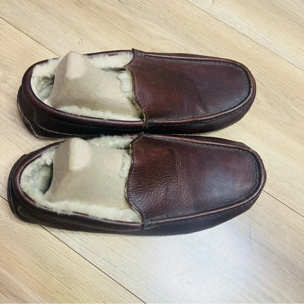 UGG Dark Brown Lined Ascot Leather Driving Loafers 10